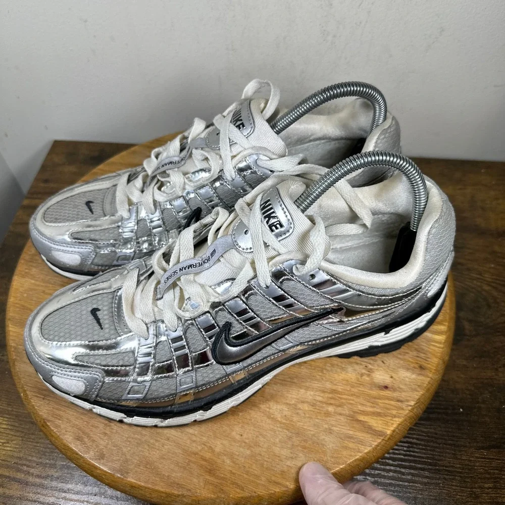 Nike P-6000 Metallic Silver White Black Mens Running Shoes CN0149-001 Size 10